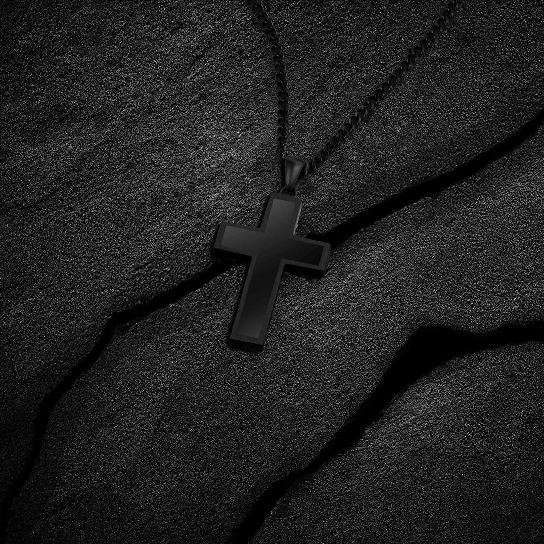 Large Stealth Stone Cross Pendant in 925 Sterling Silver