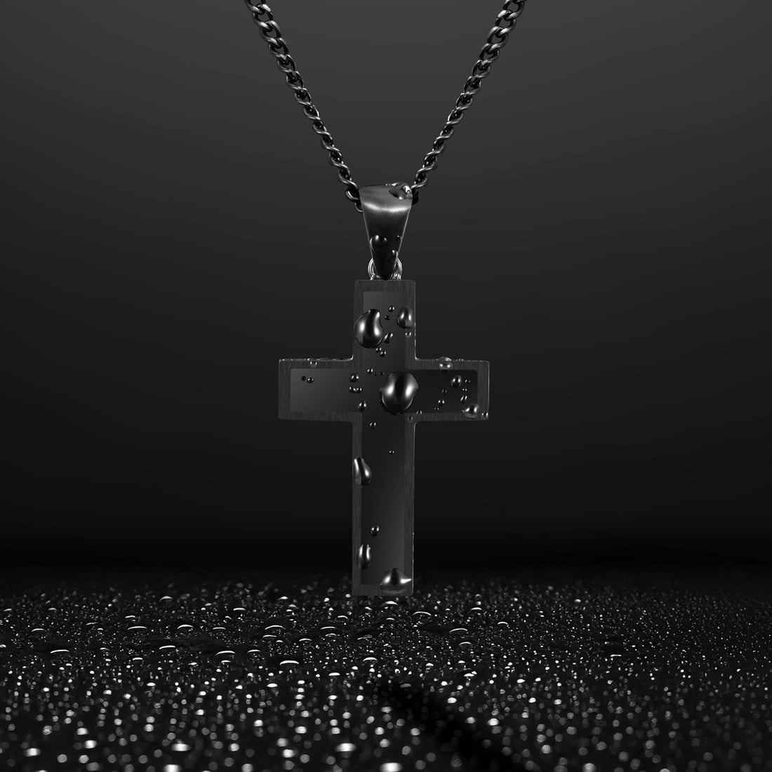 Large Stealth Stone Cross Pendant in 925 Sterling Silver