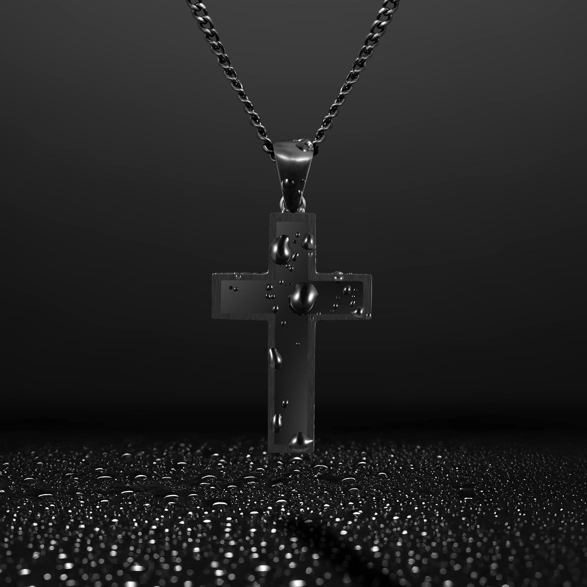 Large Stealth Stone Cross Pendant in 925 Sterling Silver