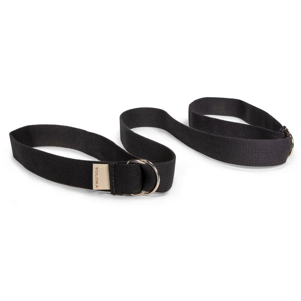 Black Yoga Mat Sling and Stretching Strap with D-Rings