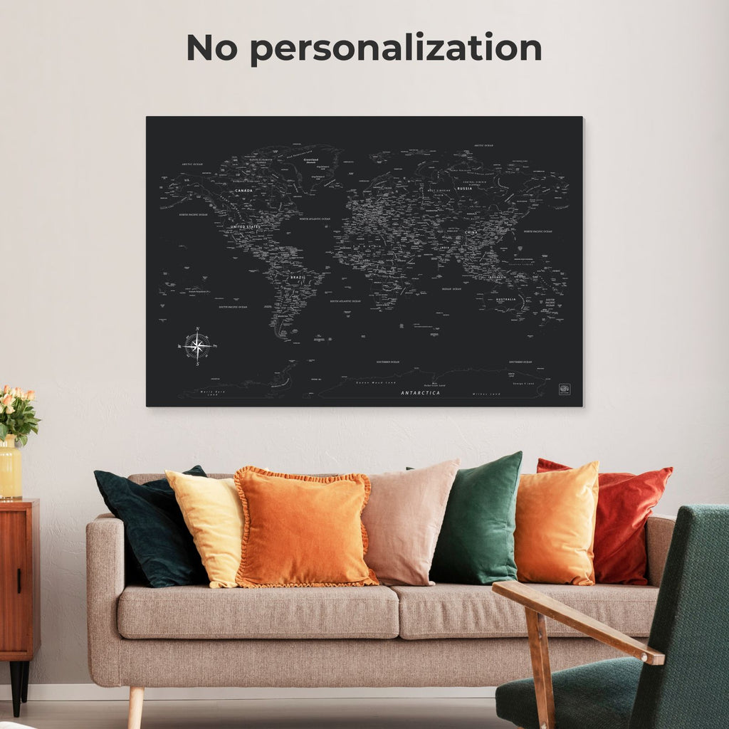 Black Canvas World Map Wall Art for Sophisticated Decor