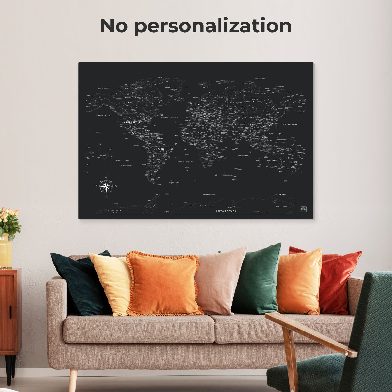 Black Canvas World Map Wall Art for Sophisticated Decor