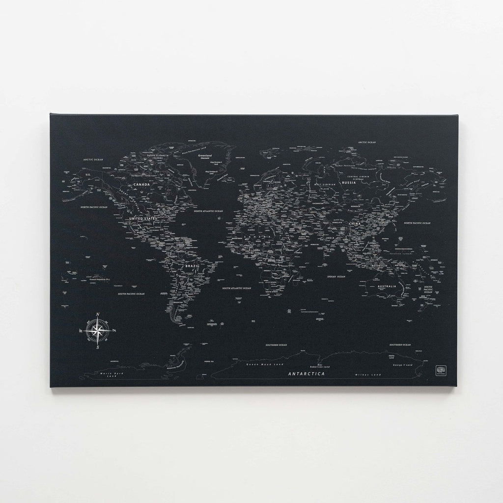 Black Canvas World Map Wall Art for Sophisticated Decor