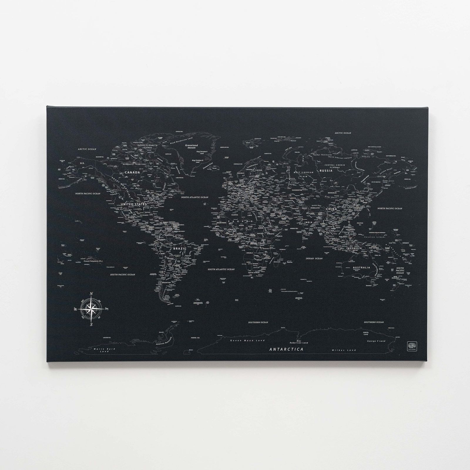 Black Canvas World Map Wall Art for Sophisticated Decor