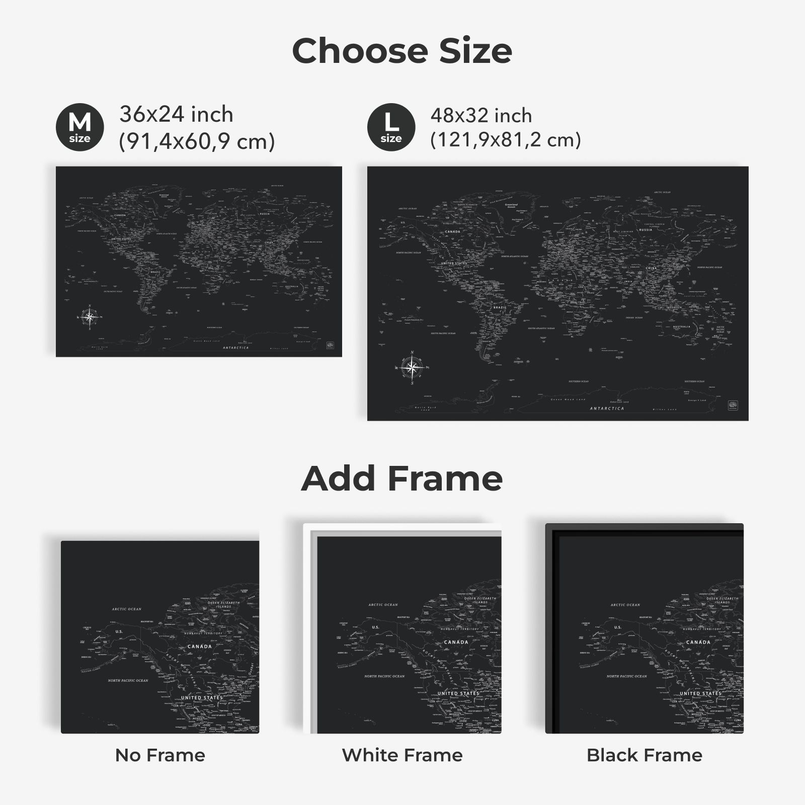 Black Canvas World Map Wall Art for Sophisticated Decor