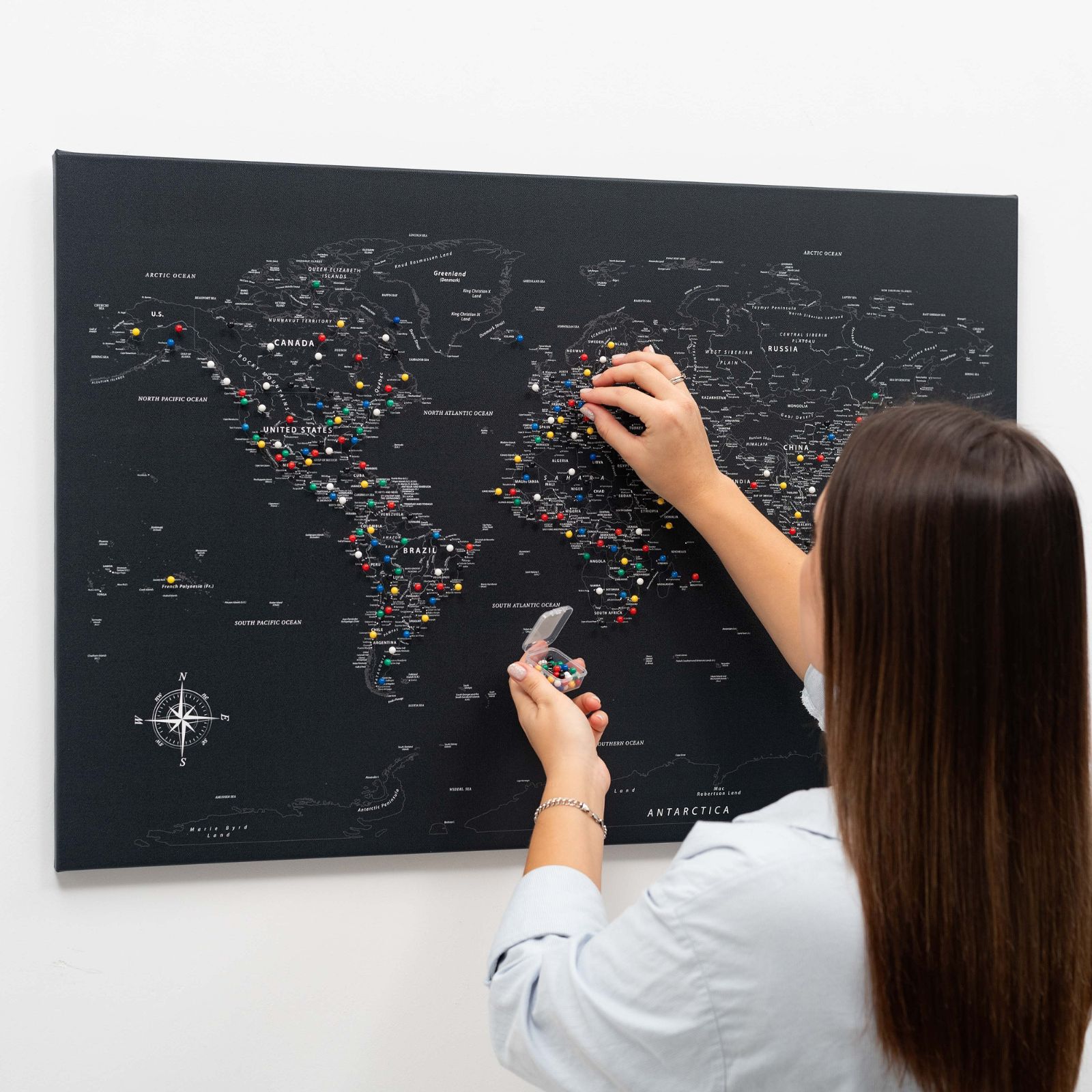 Black Canvas World Map Wall Art for Sophisticated Decor