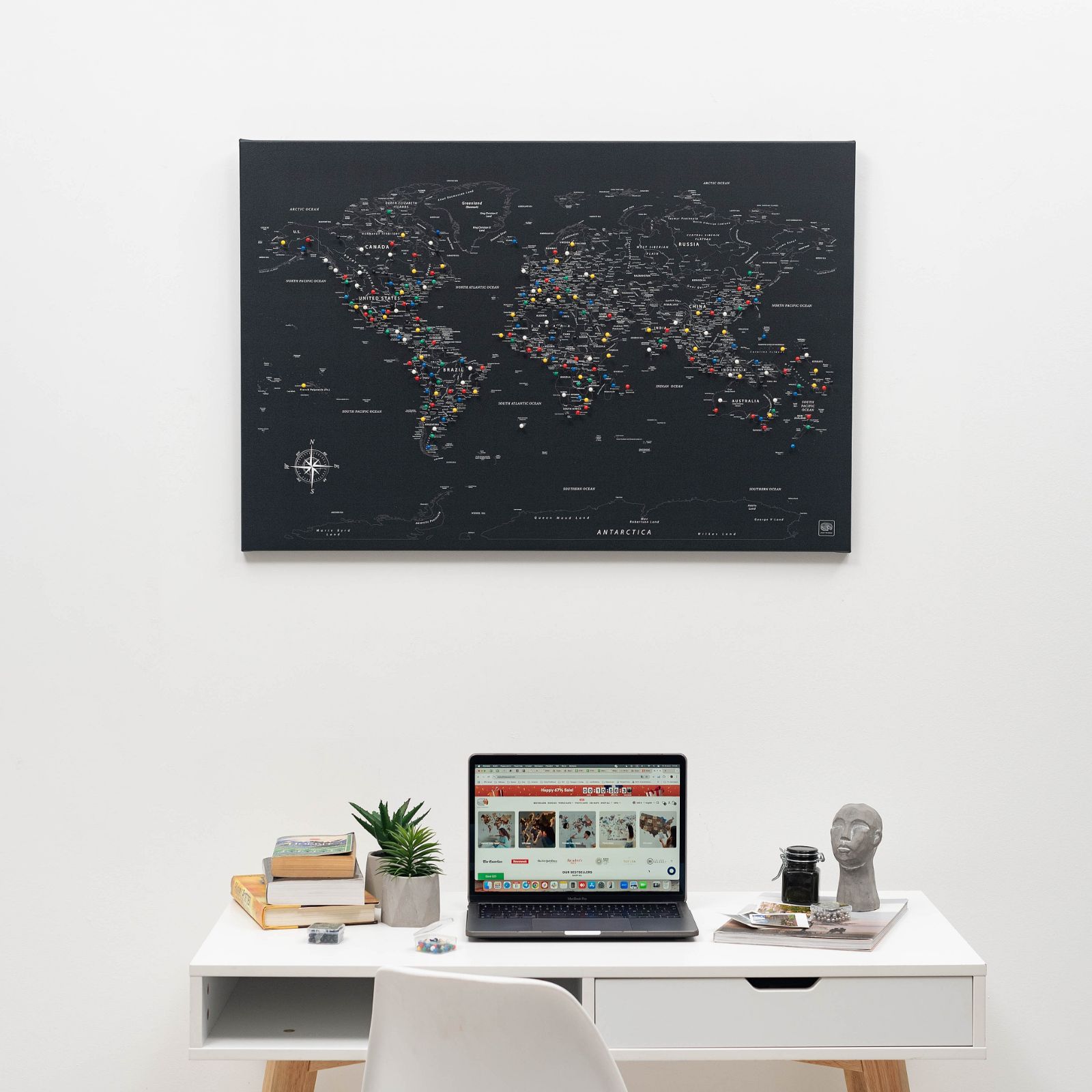 Black Canvas World Map Wall Art for Sophisticated Decor