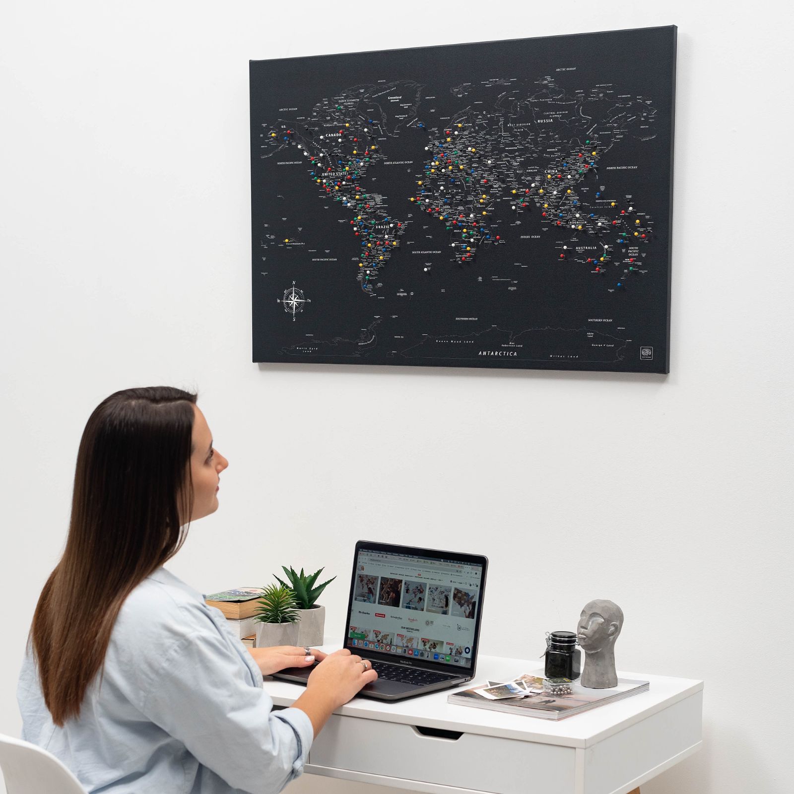 Black Canvas World Map Wall Art for Sophisticated Decor