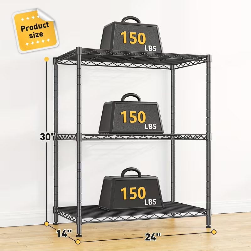 Adjustable Industrial Metal Wire Shelving Unit, Matte Black