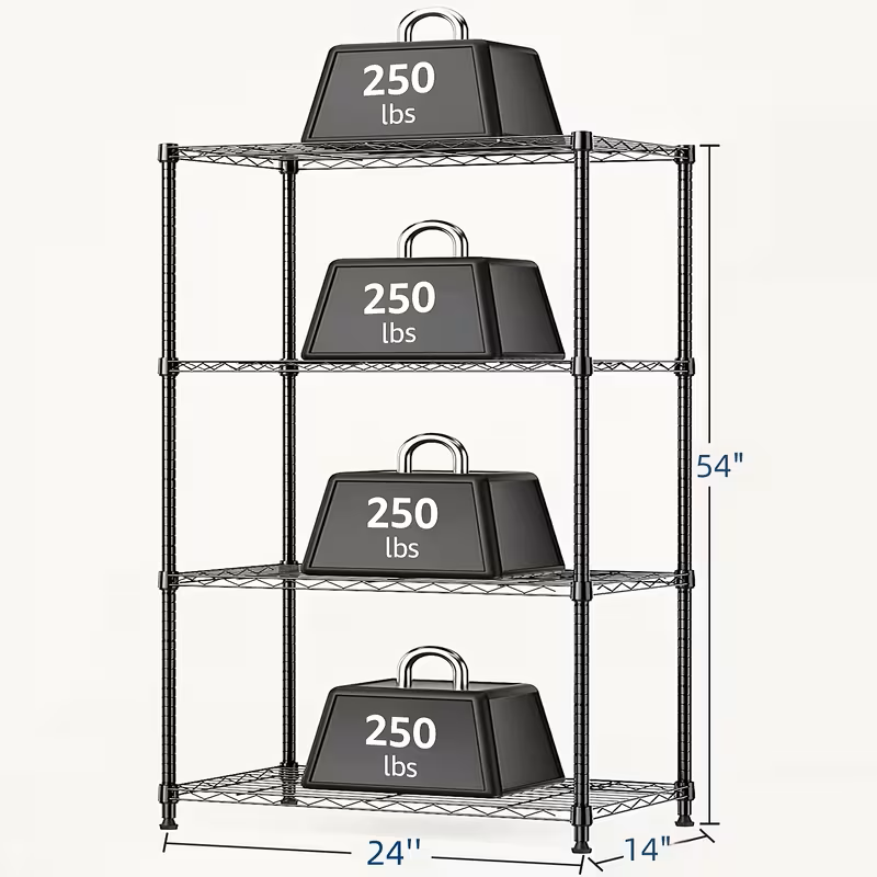 Adjustable Industrial Metal Wire Shelving Unit, Matte Black