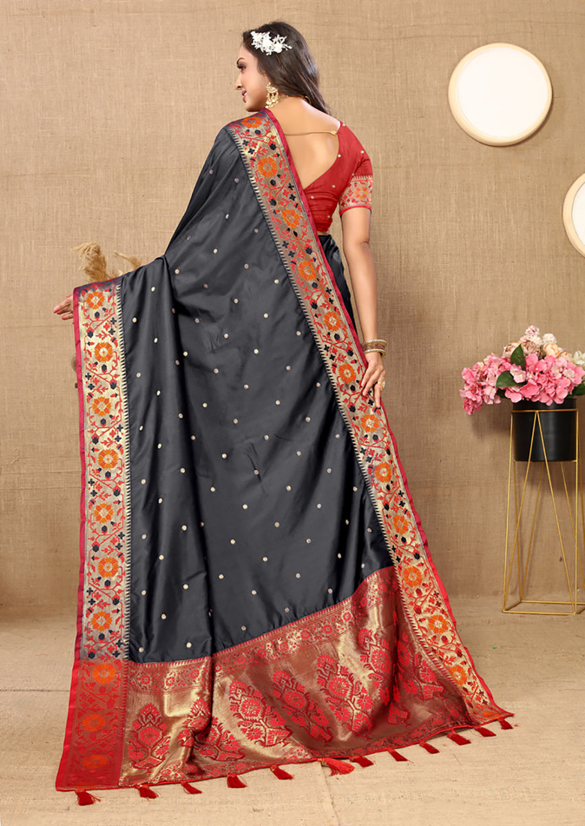 Black Soft Paithani Silk Saree with Meenakari Zari Pallu