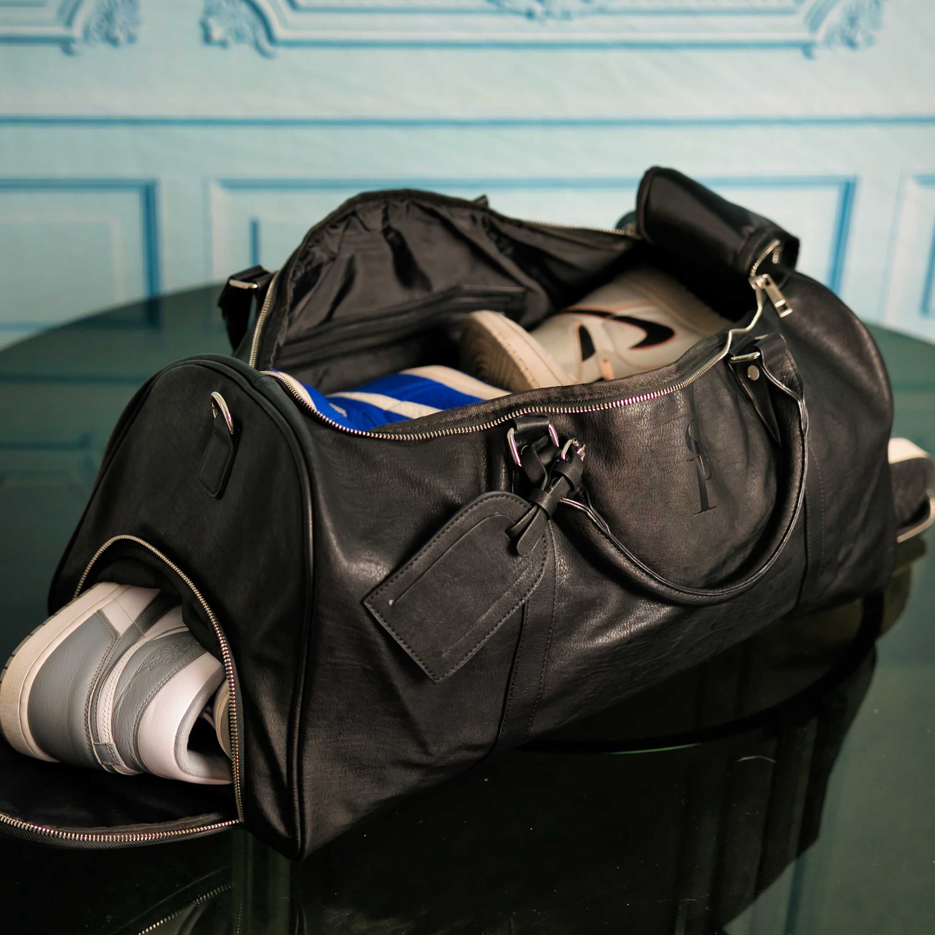 Black Leather XL Signature Bag Set (XL Signature Backpack and Duffle Bag)