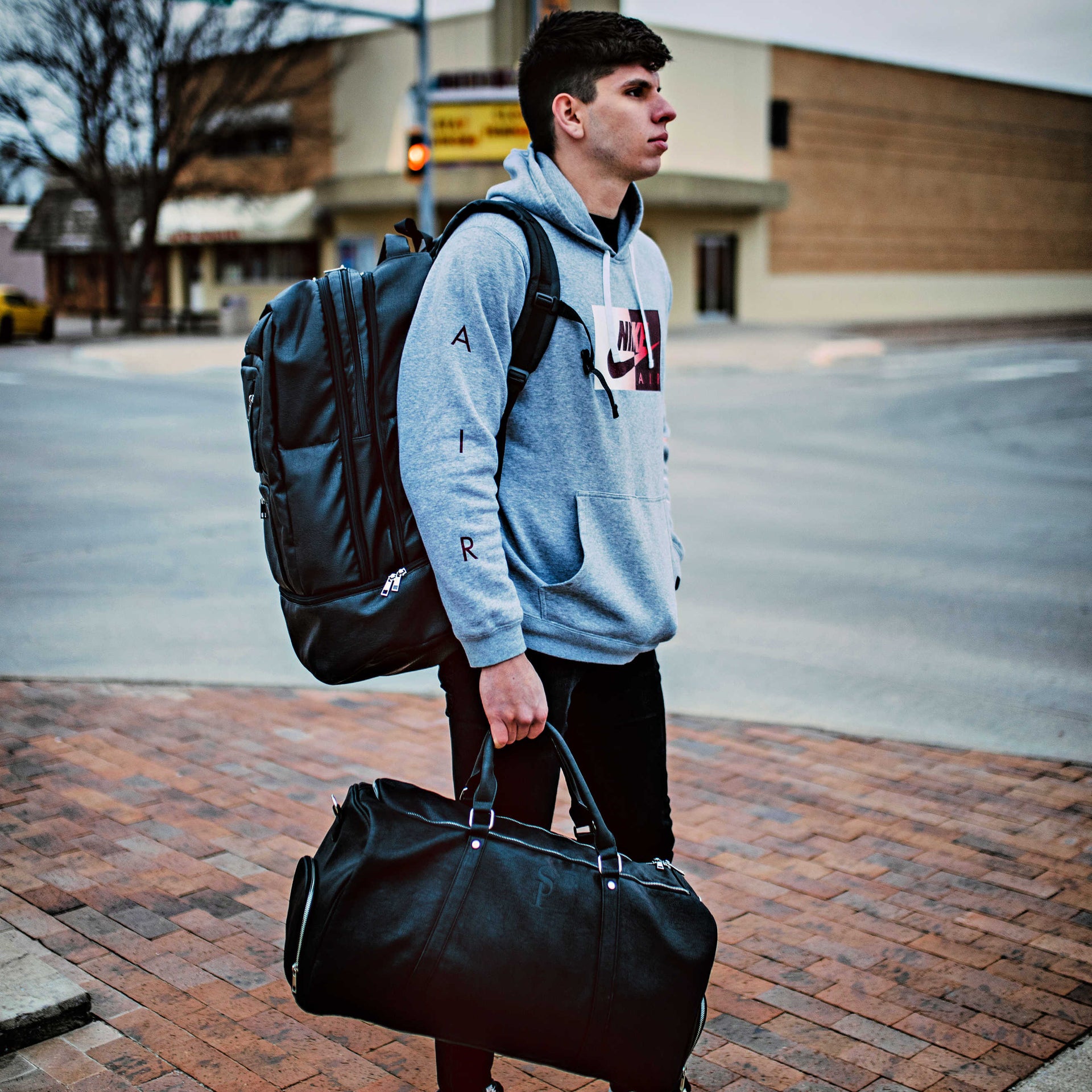 Black Leather XL Signature Bag Set (XL Signature Backpack and Duffle Bag)