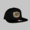 Unisex 7 panel Fishing Club hat in grey, black, and white featuring the Fishing Club Approved label.