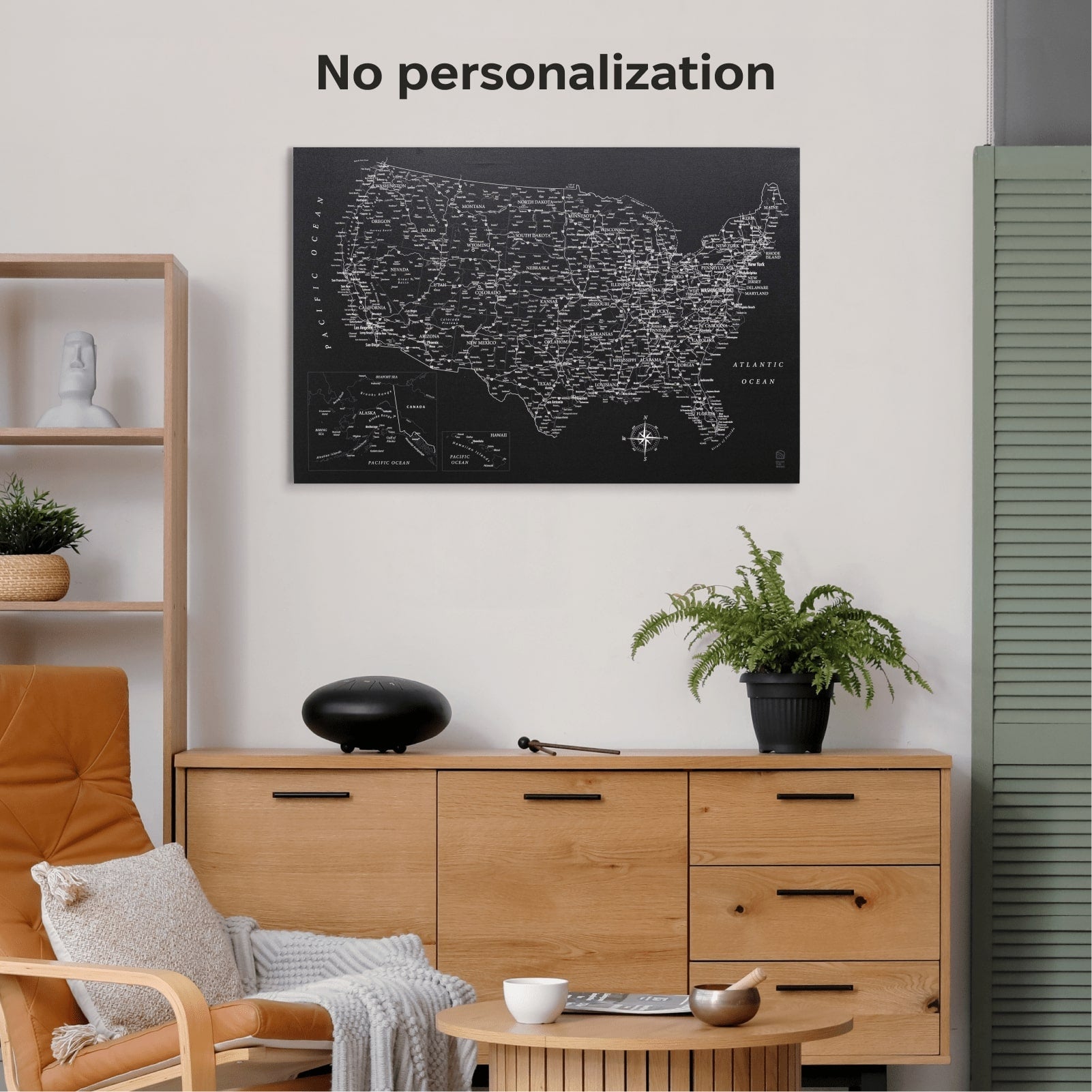 Black Wooden USA Map Canvas Wall Art for Travel Push Pins