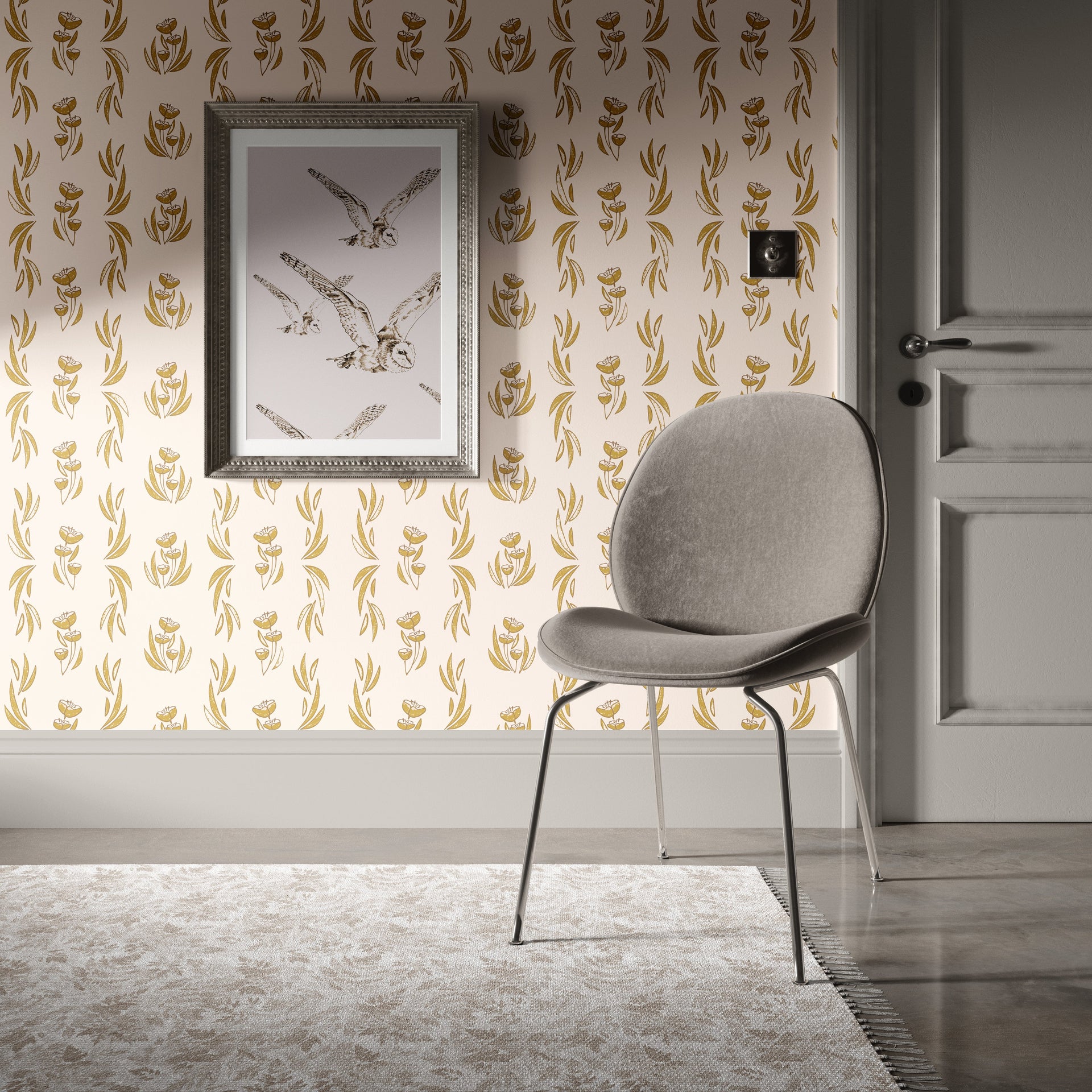 Ambrose Botanical Blush Pink and Gold Removable Wallpaper