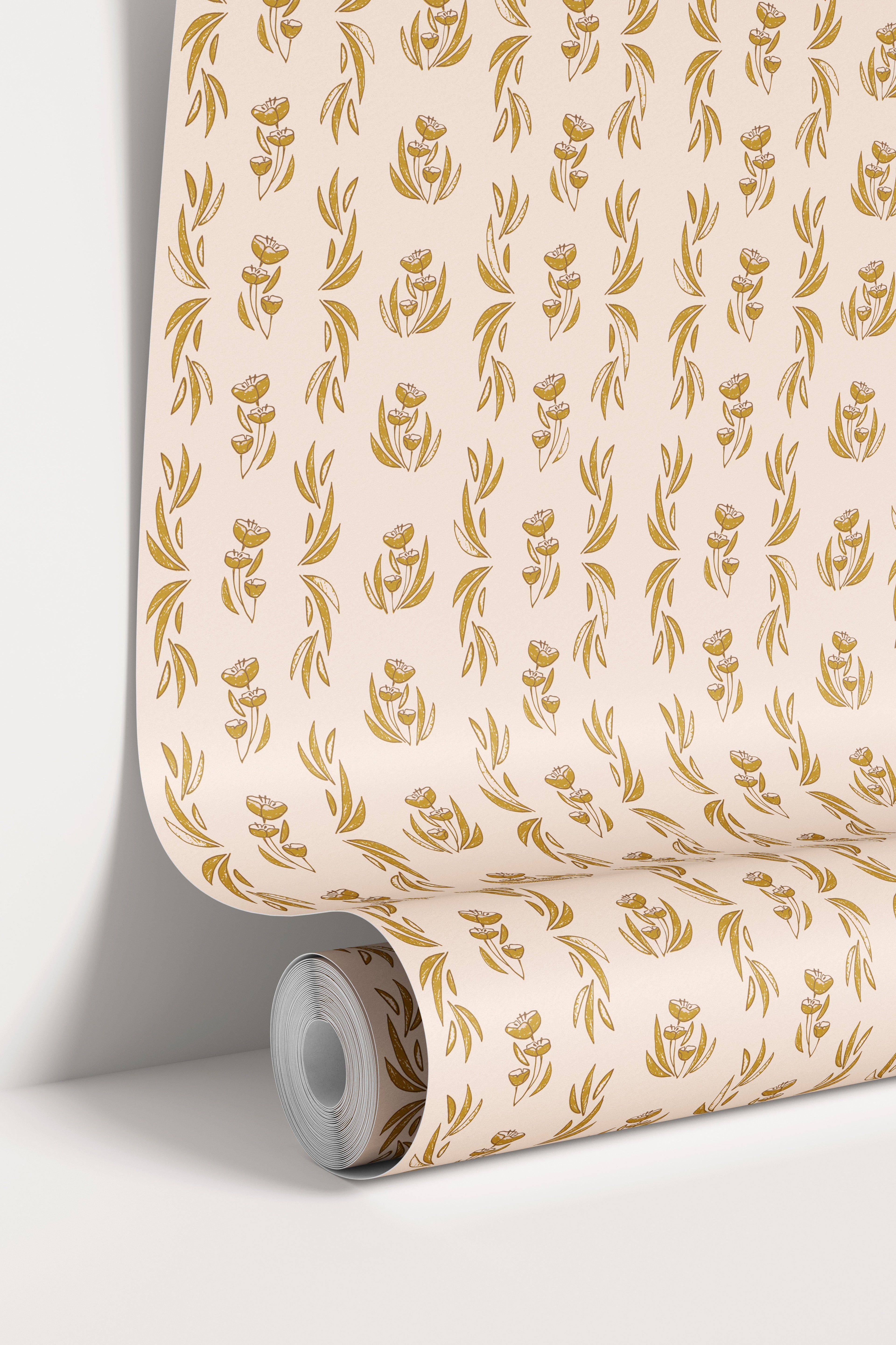 Ambrose Botanical Blush Pink and Gold Removable Wallpaper