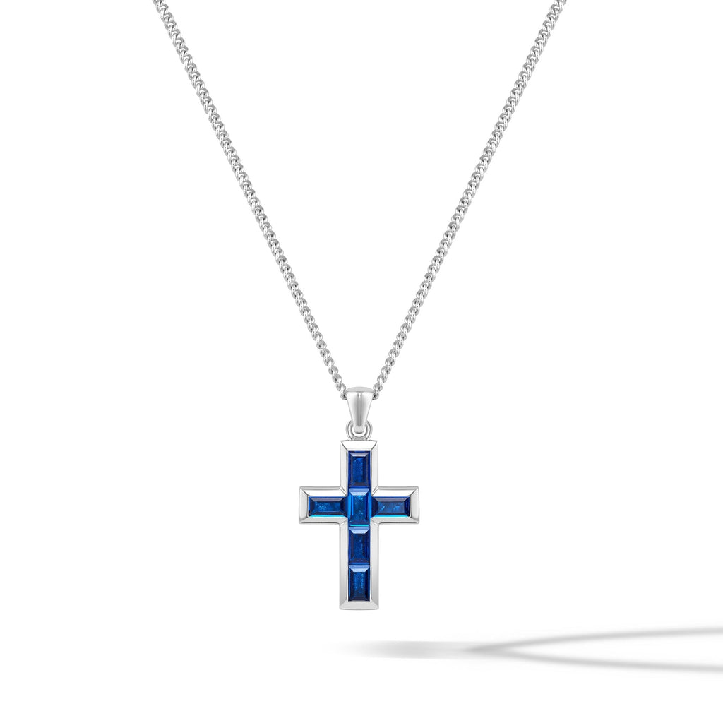 Sapphire Gemstone Cross Pendant in 925 Sterling Silver