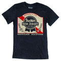 Blue Ribbon graphic t-shirt featuring a Newark-inspired brewing parody design on a casual tee.