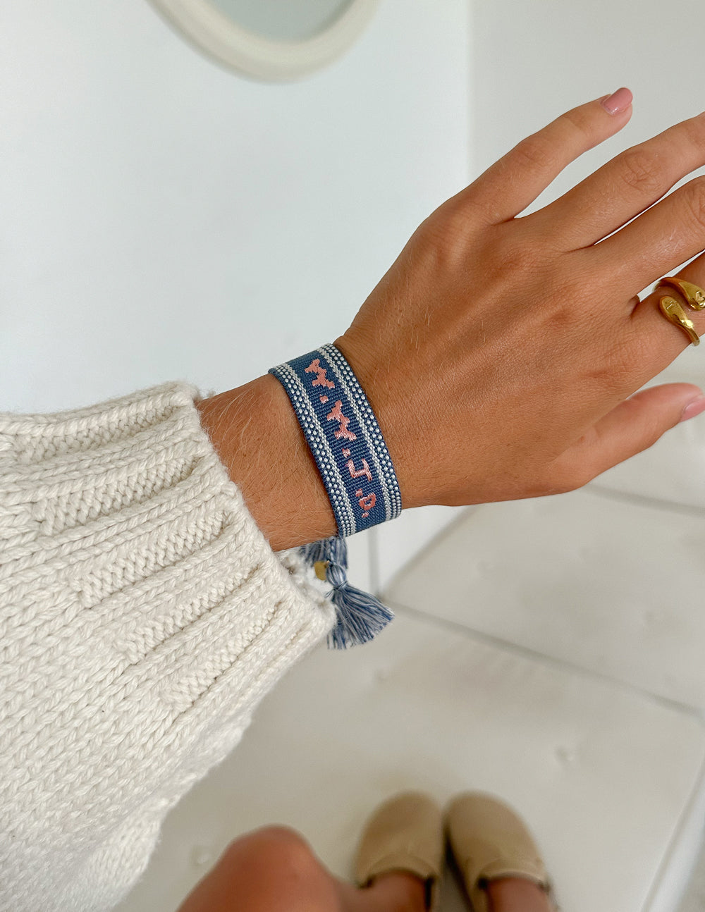Blue WWJD Embroidered Woven Bracelet - Faith-Based Wristwear
