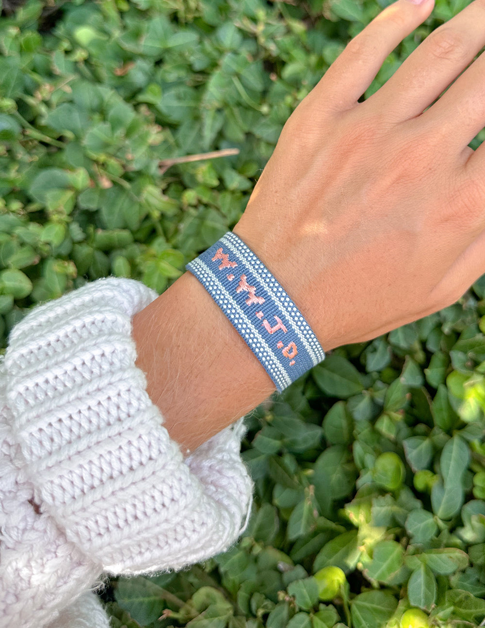 Blue WWJD Embroidered Woven Bracelet - Faith-Based Wristwear