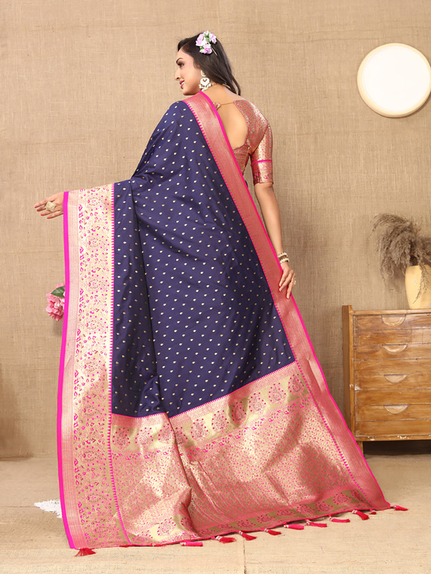 Lorenvalley Fashion Blue Soft Silk weaving Design Rich Zari Weaving Saree