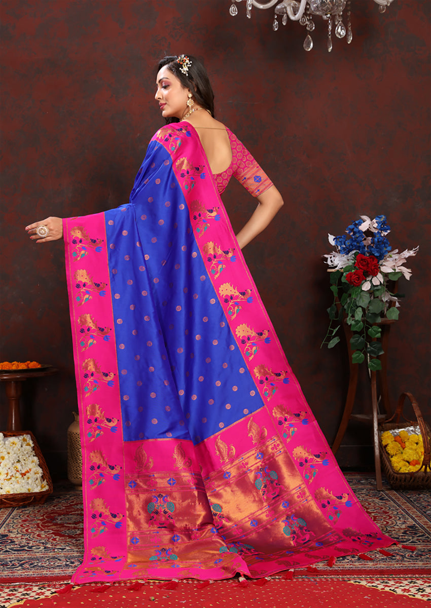 Blue Soft Paithani Silk Saree with Zari Meenakari Weaving