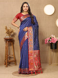 Blue soft Paithani silk saree featuring rich Meenakari zari woven pallu