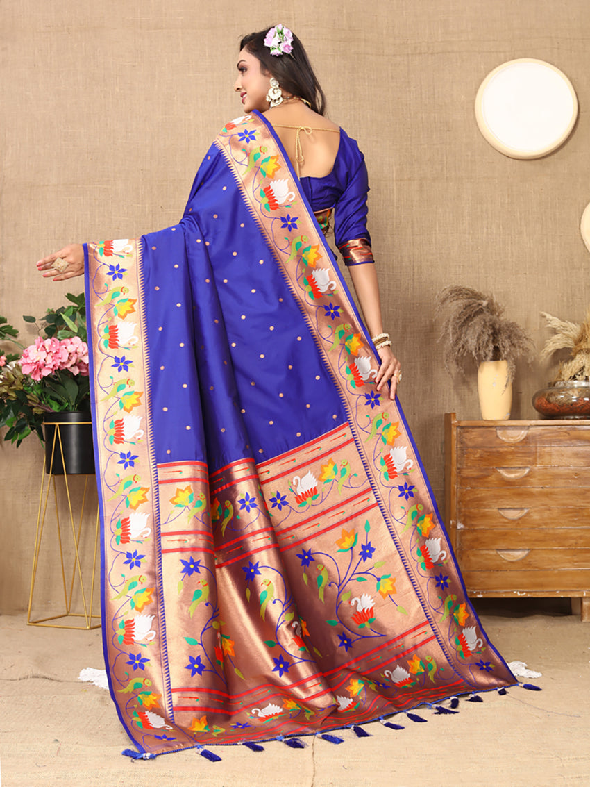 Blue Soft Paithani Silk Saree with Rich Zari Meenakari Weaving