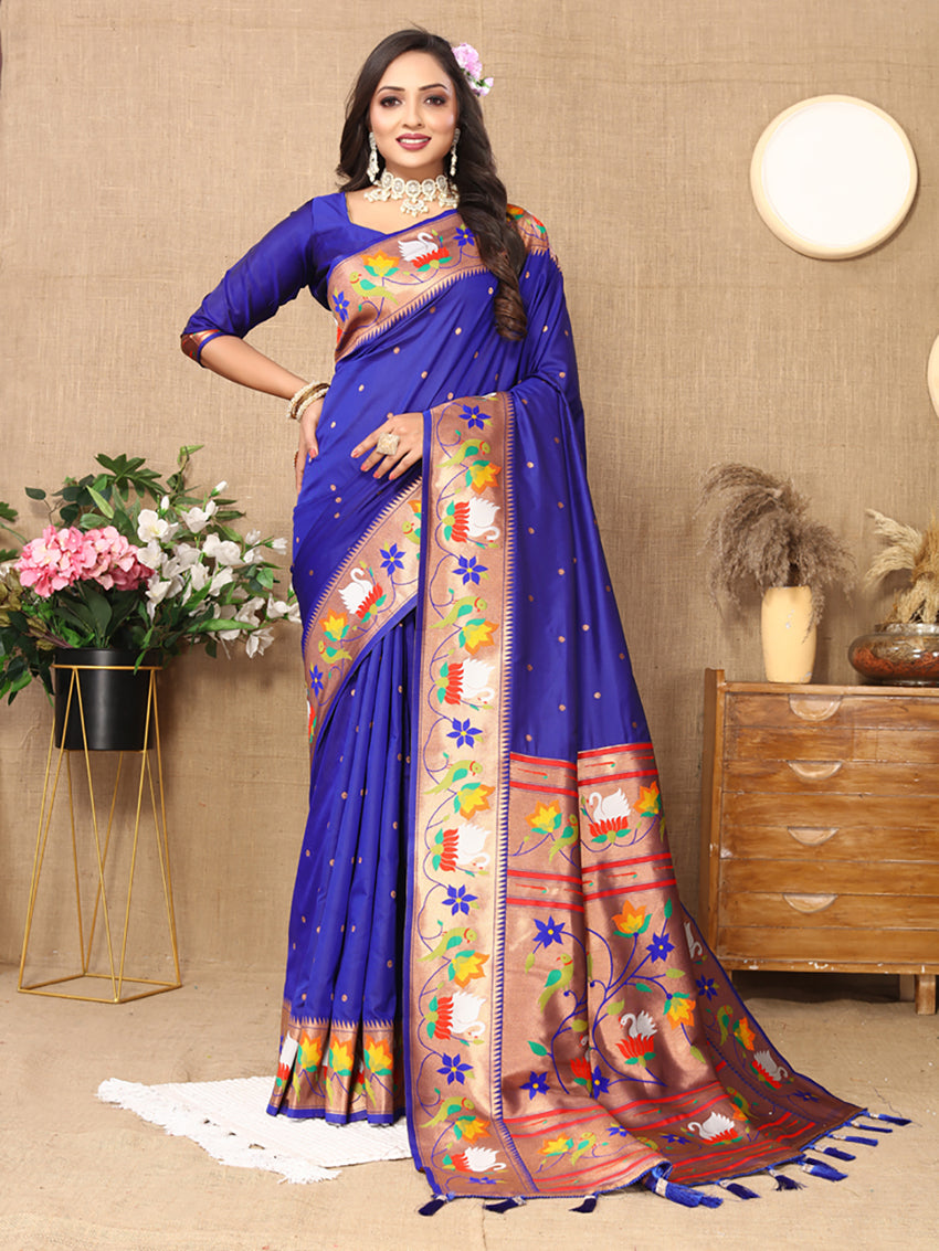 Blue Soft Paithani Silk Saree with Rich Zari Meenakari Weaving
