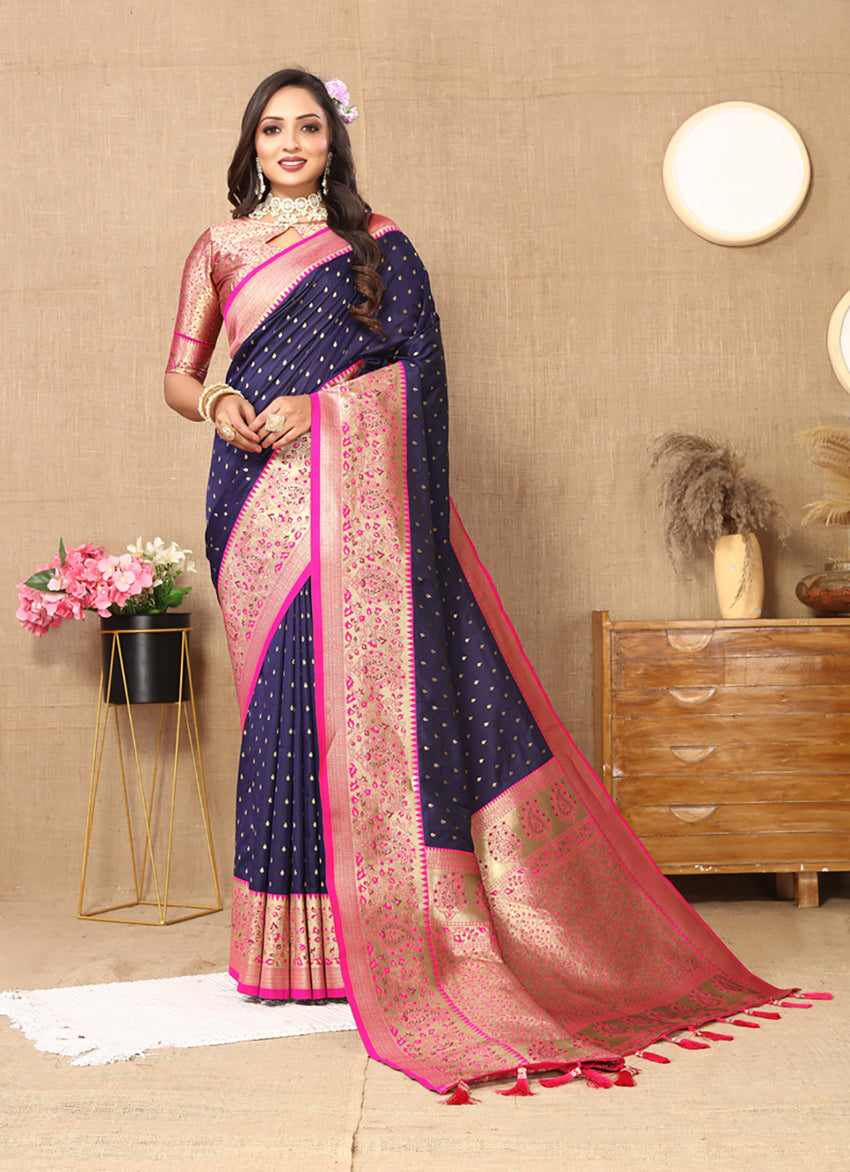 Lorenvalley Fashion Blue Soft Silk weaving Design Rich Zari Weaving Saree