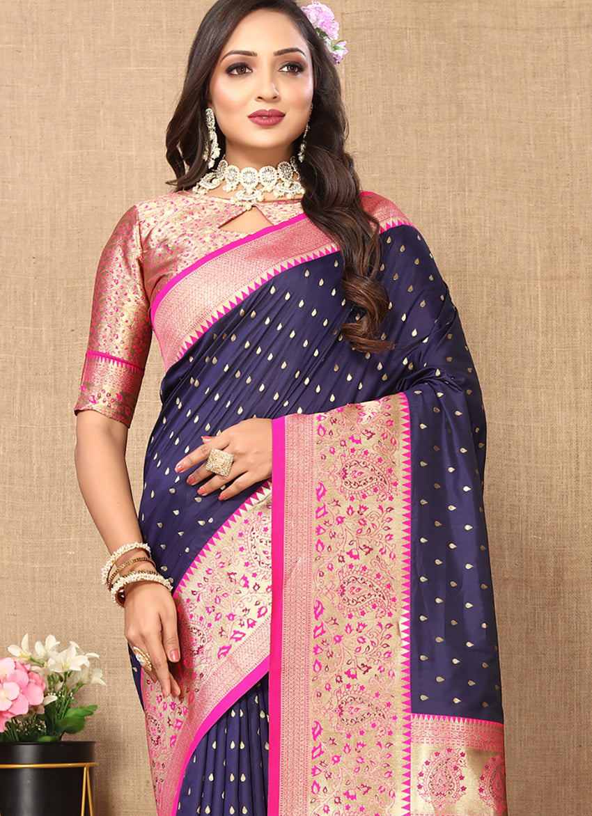 Lorenvalley Fashion Blue Soft Silk weaving Design Rich Zari Weaving Saree