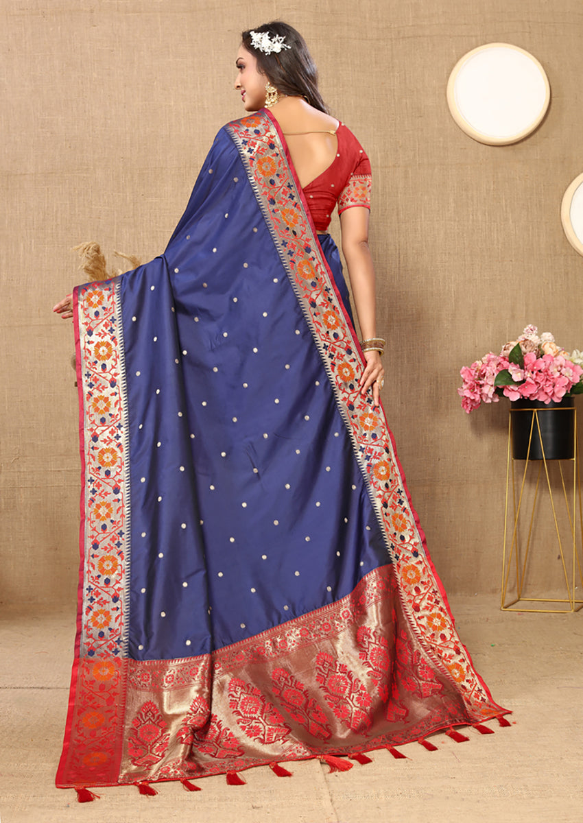 Blue Soft Paithani Silk Saree with Meenakari Zari Pallu