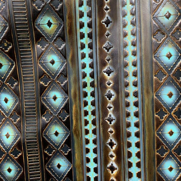 Genuine Leather Wide Navajo Print Hat Band Blue and Brown - Image 4