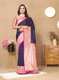 Lorenvalley Fashion Blue Soft Silk weaving Design Rich Zari Weaving Saree