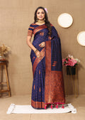 Blue Soft Silk Saree with Intricate Copper Zari Design
