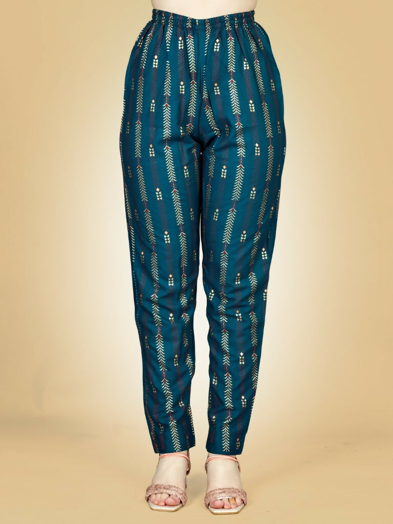 Women's Teal Embroidered Straight Kurta and Pant Set in Rayon
