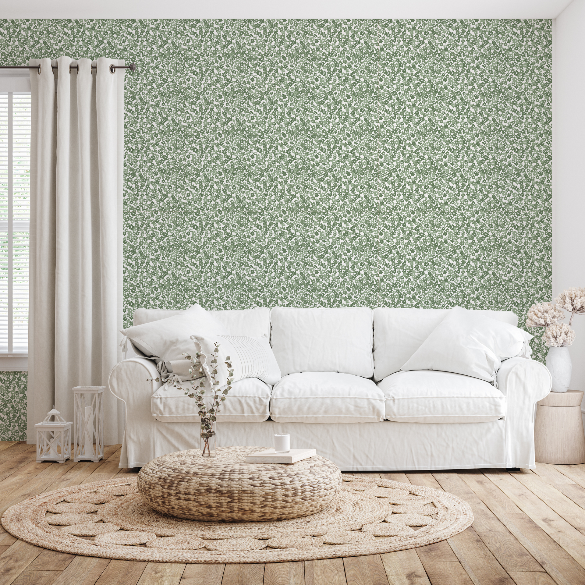 Blythe Floral Wallpaper in Blue, White and Green