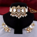 White Kundan stone necklace set with high-quality gold plating and adjustable cord for women
