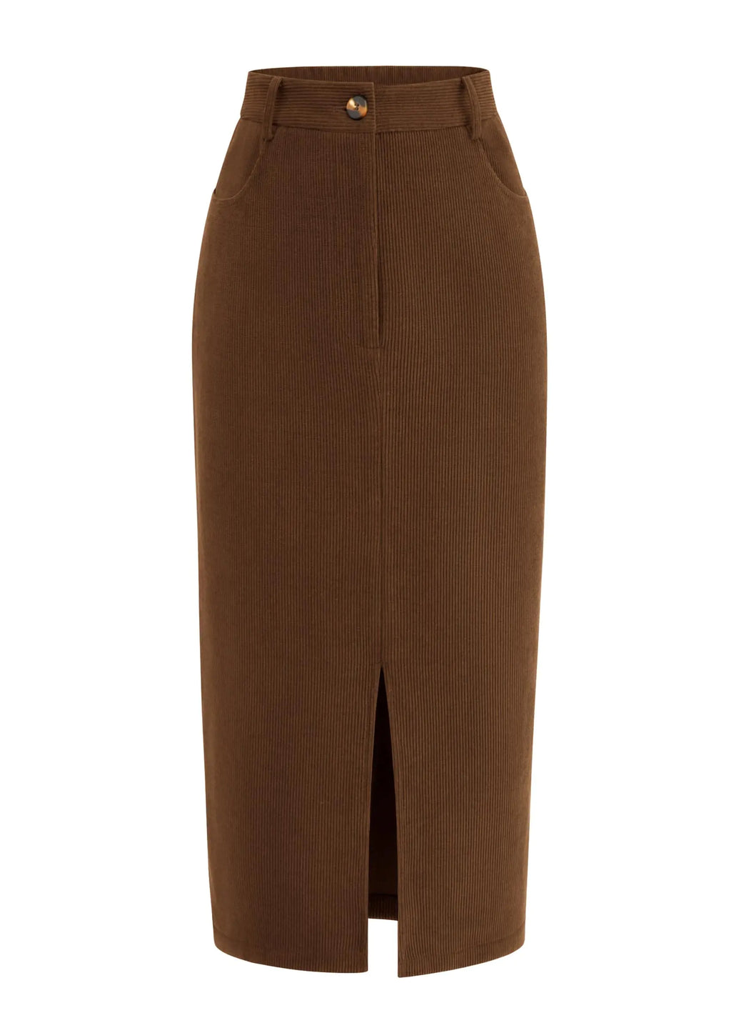 PRETTYGARDEN Womens Fall Midi Pencil Skirts Dressy Casual Work Office High Waisted Trendy Winter Corduroy Skirt with Slit (Brown12)