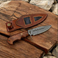 "Handcrafted Bobcat Knife with Damascus Steel Blade & Rosewood Handle – 9 Inches"