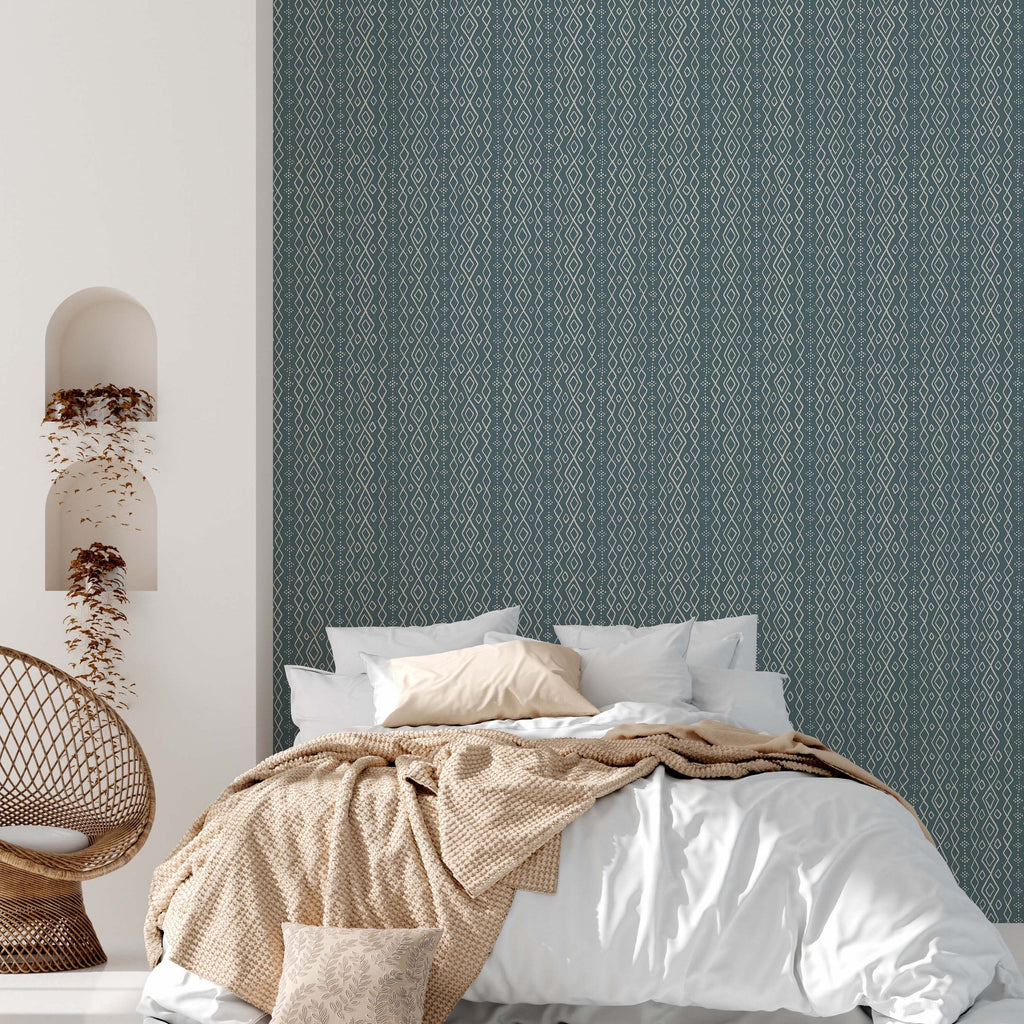 Bondi Geometric Wallpaper in Teal, Beige and White