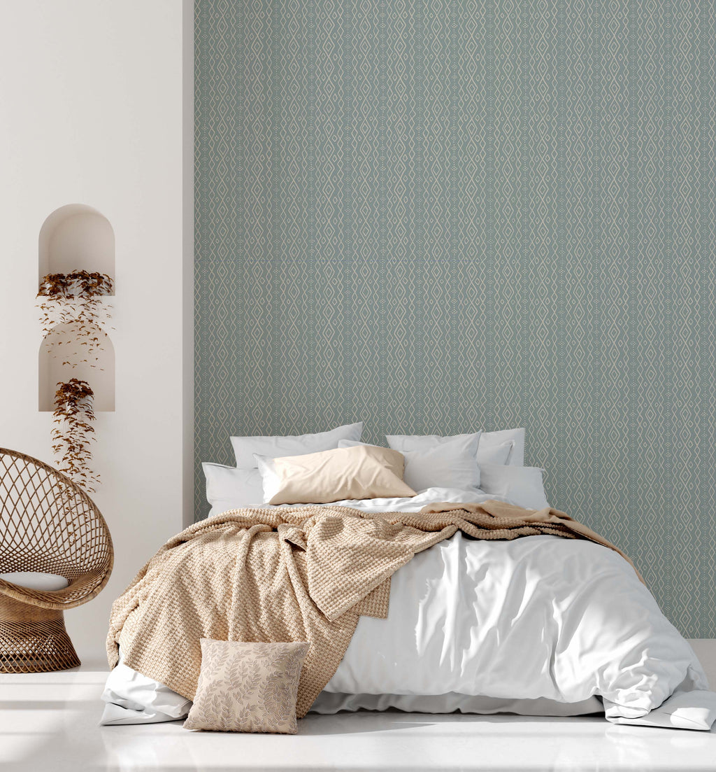 Bondi Geometric Wallpaper in Teal, Beige and White