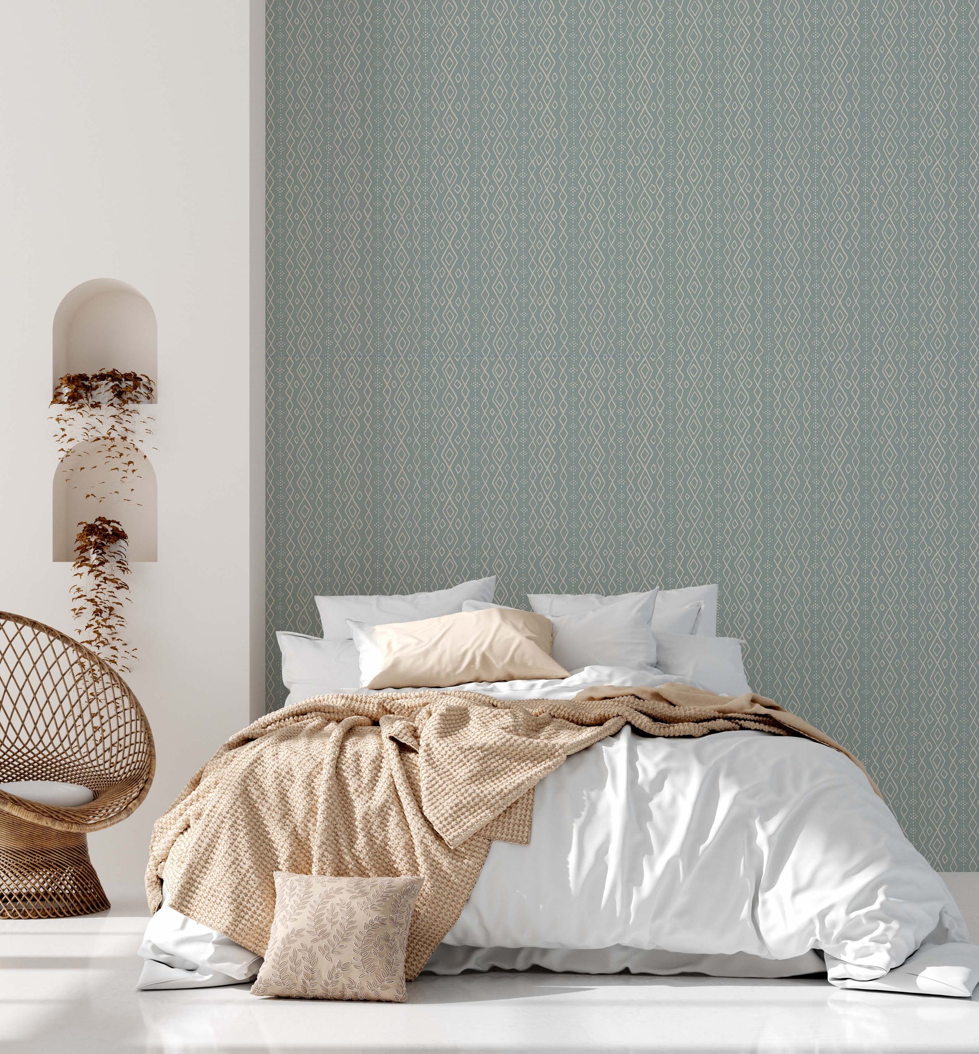 Bondi Geometric Wallpaper in Teal, Beige and White