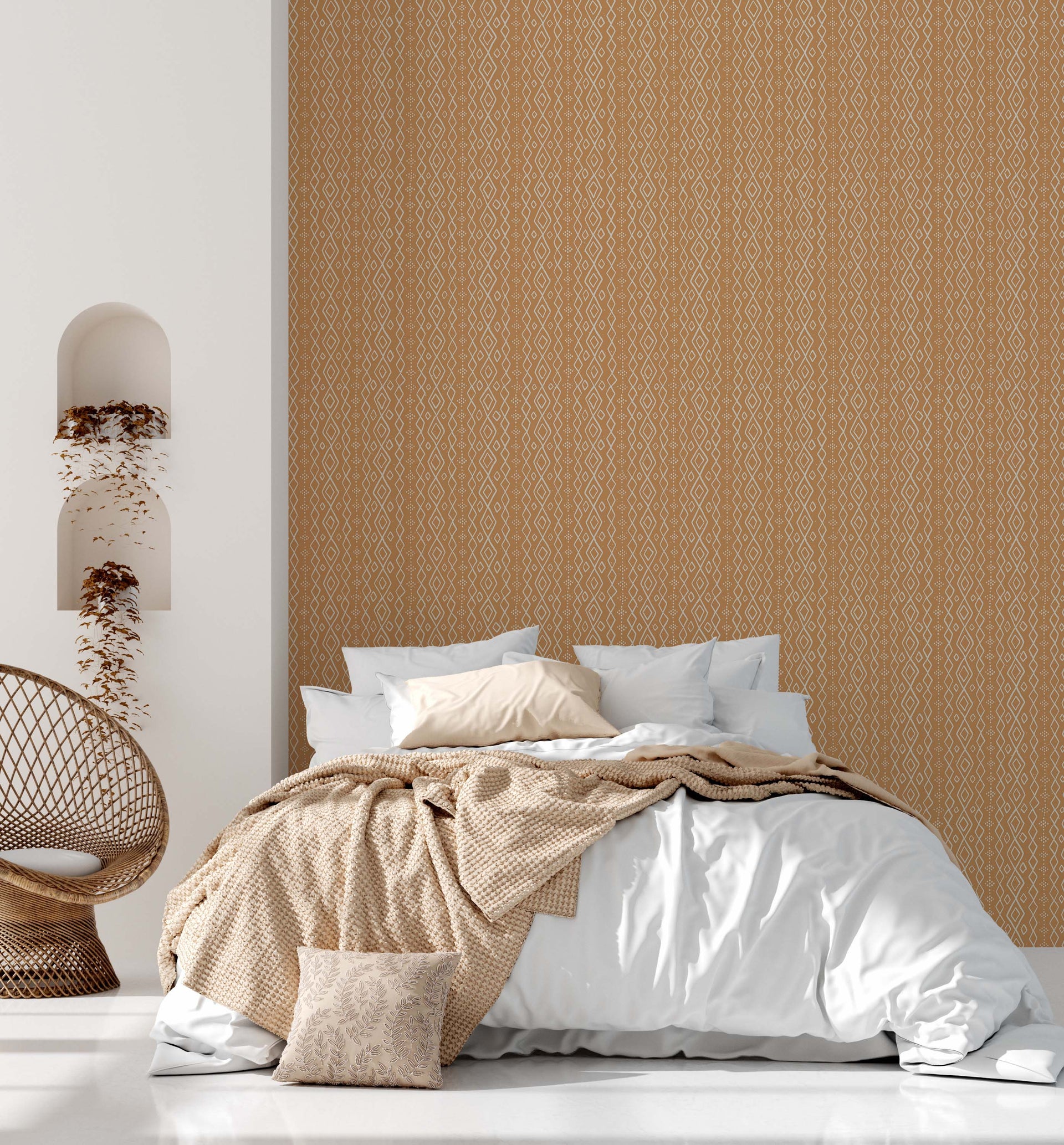 Bondi Geometric Wallpaper in Teal, Beige and White