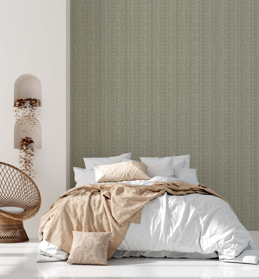 Bondi Geometric Wallpaper in Teal, Beige and White