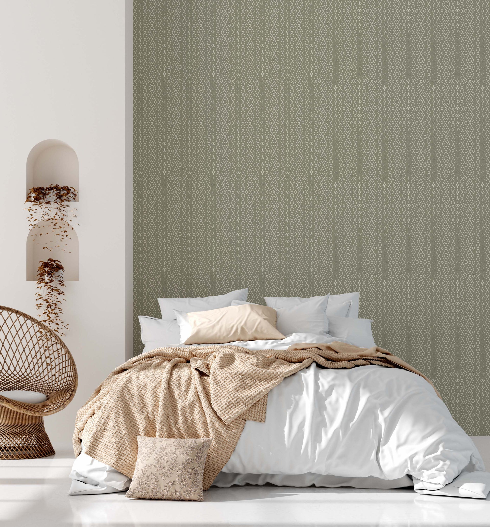 Bondi Geometric Wallpaper in Teal, Beige and White