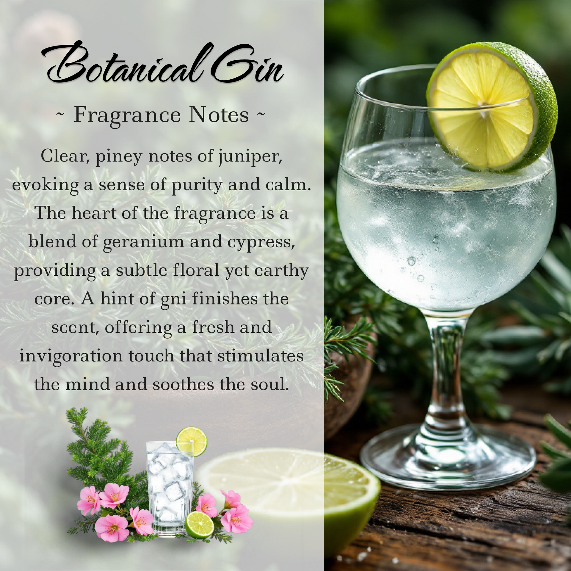 Botanical Gin & Juniper, Premium Coconut-Soy Wax Tea Light Crystal Candle, 1oz