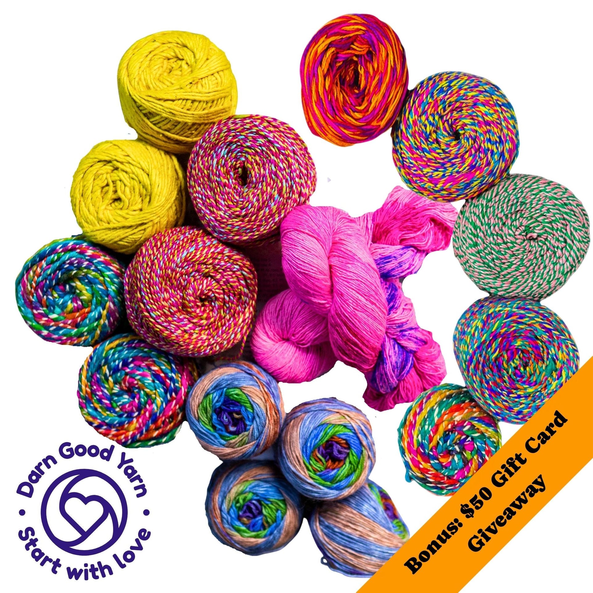 Bundle of vibrant recycled sari silk yarn featuring golden, teal, and coral colorways