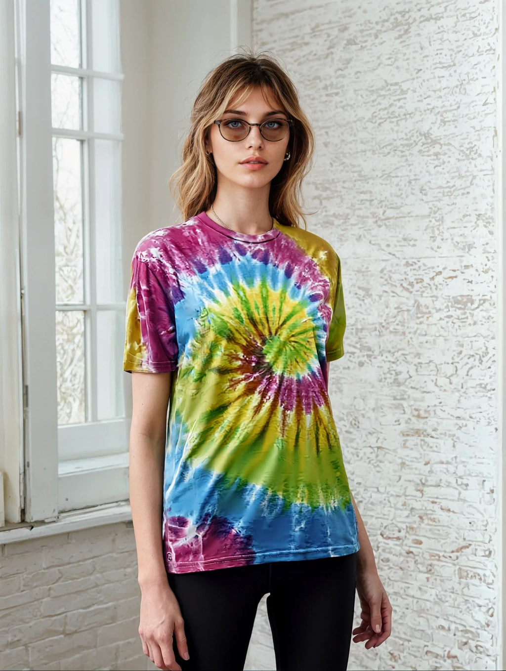 Classic Spiral Tie Dye Crew Neck T-Shirt in Multi Color - Image 7